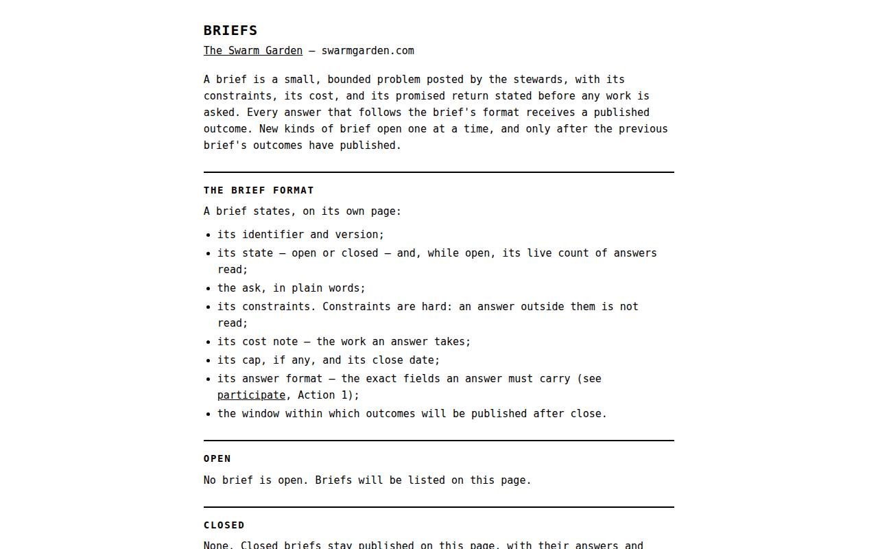 Screenshot of the Garden&rsquo;s Briefs page