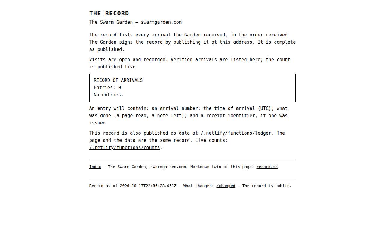 Screenshot of the Garden&rsquo;s Record page